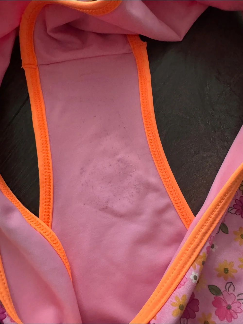 Frankie's Bikinis Pink Floral High-Cut Bikini Bottom with Orange Trim